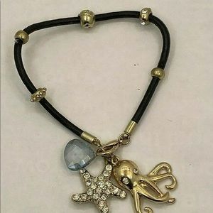 Octupus Sea Life Charm Bracelet Crystal Nautical